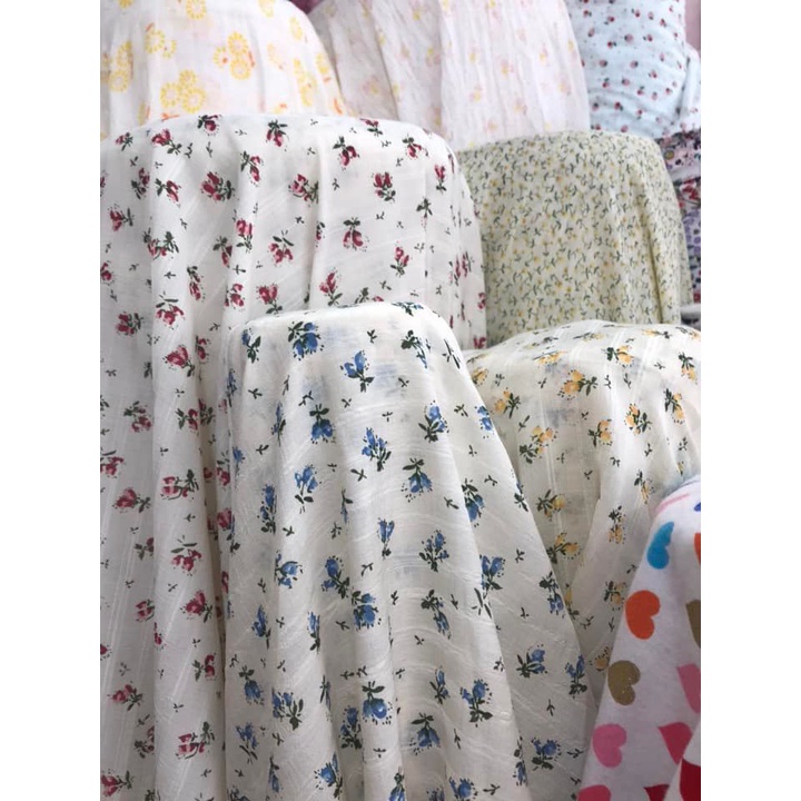⚡Nhiều mẫu⚡ Vải thô hoa nhí làm phụ kiện may khăn trải bàn, chùm đầu, váy áo vintage, rèm decor, chất cotton/ voan xốp