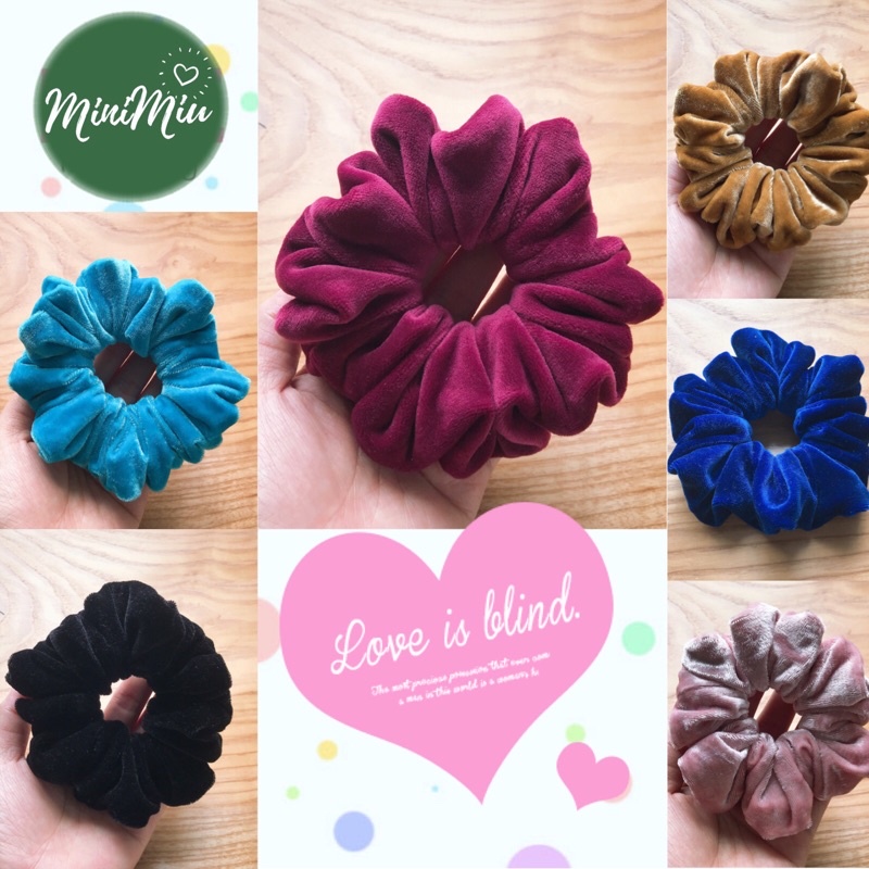 Dây cột tóc nữ Scrunchies trơn SIZE MEDIUM vải nhung mềm mịn / đồ buộc tóc nhung bản 4CM độ nhún dày- Minimiu