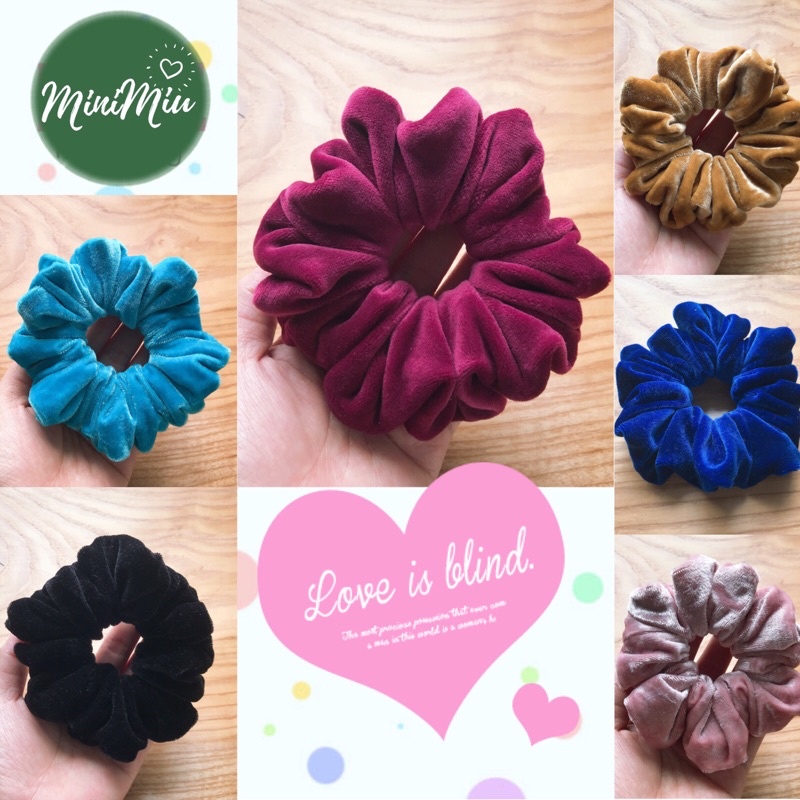 Dây cột tóc nữ Scrunchies trơn SIZE MEDIUM vải nhung mềm mịn / đồ buộc tóc nhung bản 4CM độ nhún dày- Minimiu