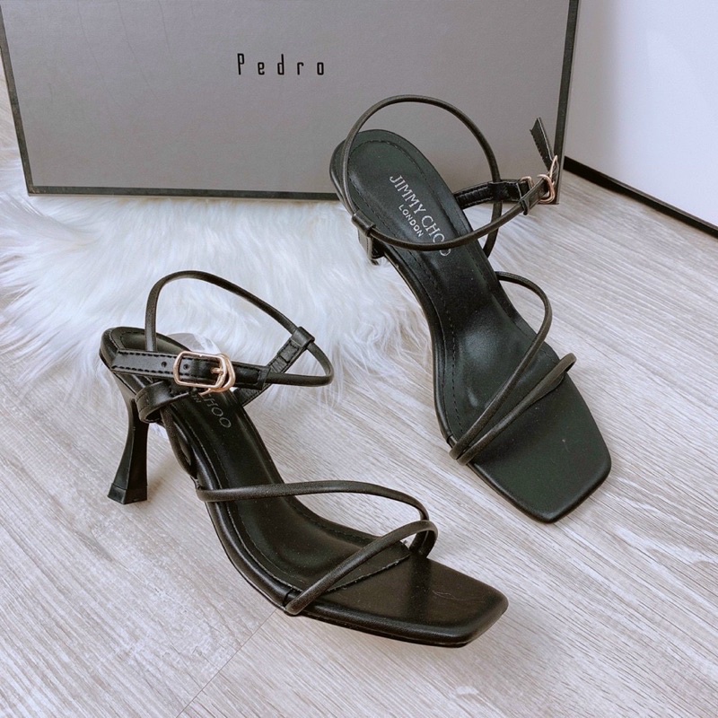 Giày cao gót 5p, giày cao gót mũi vuông dây nhỏ trơn gót nhọn cao 5cm màu đen size 35 đến 39