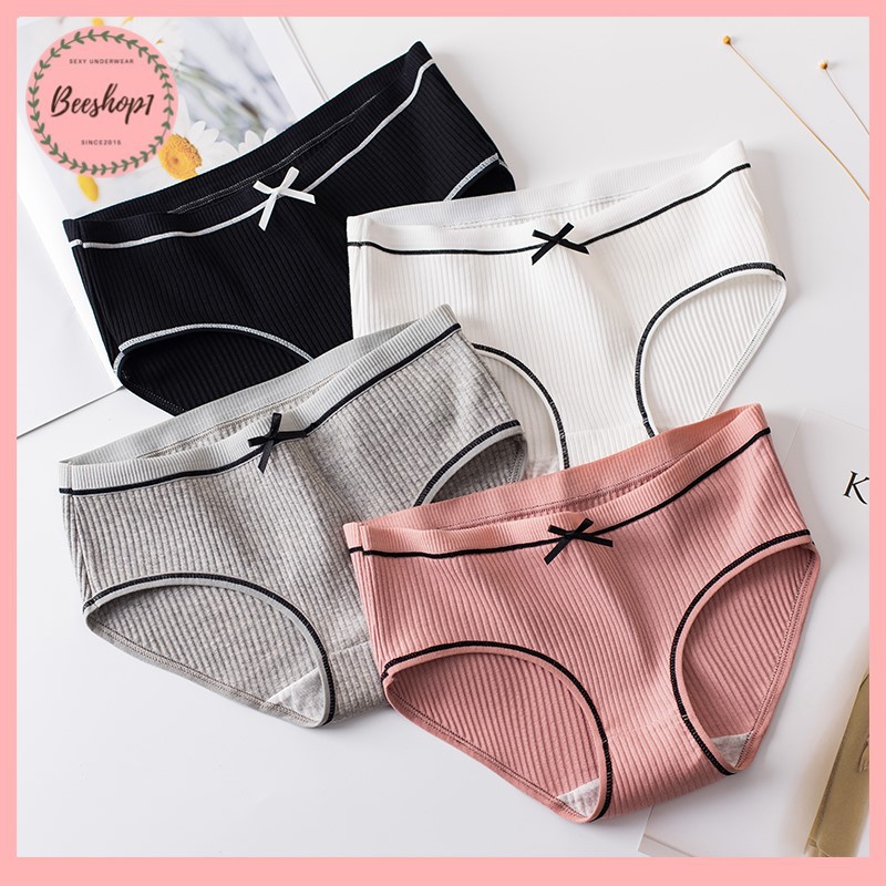 Quần lót nữ cotton tăm tre đính nơ gân 2 mặt siêu thấm hút mồ hôi QC39