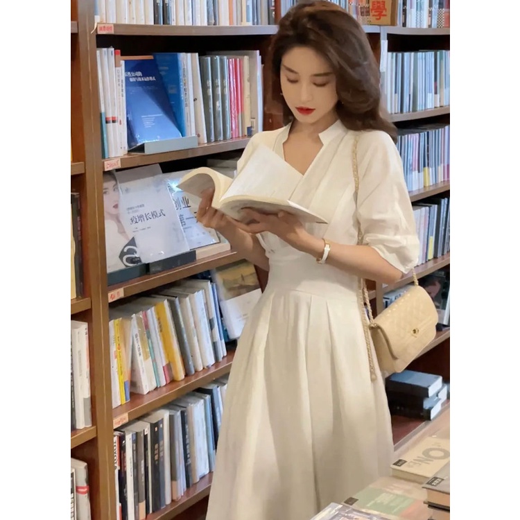 Đầm trắng đầm dài váy đi biển đầm dài đầm dự tiệc cưới đầm vintage đầm bigsize nữ đầm đi tiệc váy tiểu thư sang chảnh váy nữ xinh váy cổ v