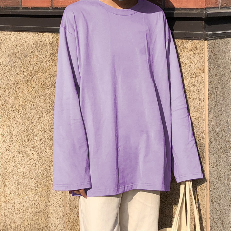 Áo Thun Trơn Dáng Rộng Tay Dài Thoải Mái Cho Nữ | BigBuy360 - bigbuy360.vn