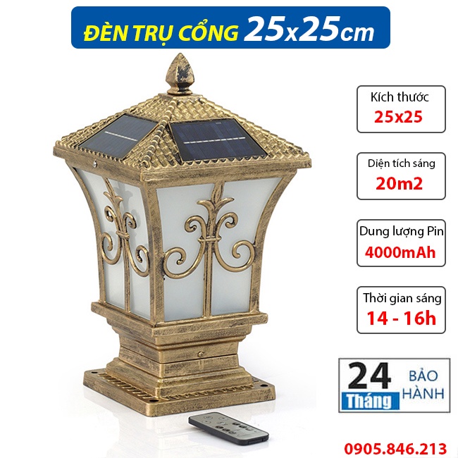 Đèn Trụ Cổng Năng Lượng Mặt Trời 20x20, 25x25, 30x30 - BH 24 tháng