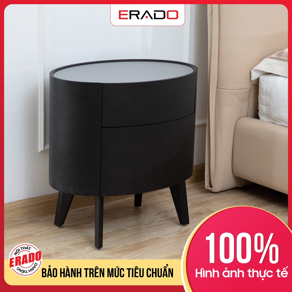 Tủ đầu giường nhỏ gọn màu đen sang trọng trang trí phòng ngủ đẹp khung gỗ mặt kính chống thấm nước mã 8816