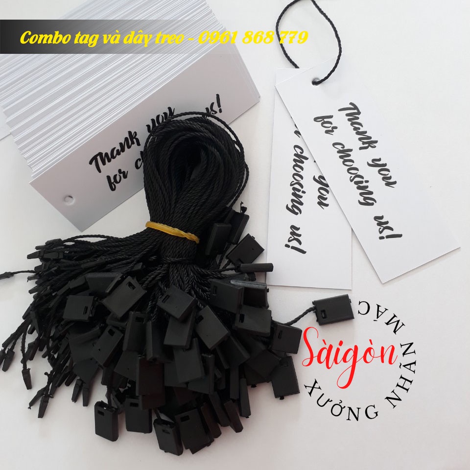 Combo 100 dây treo trắng, đen và 100 nhãn tag treo quần áo thank you -hàng có sẵn kho