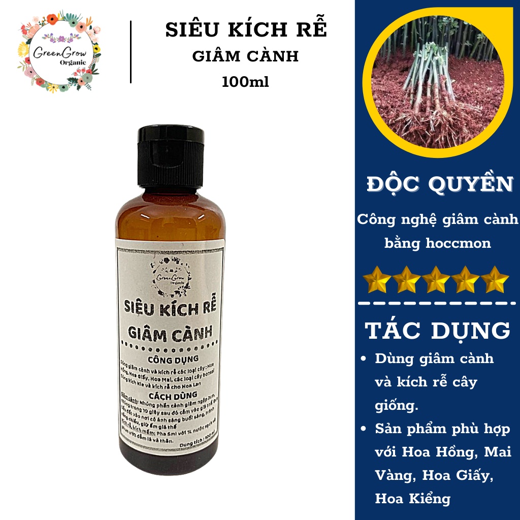 Kích rễ cực mạnh Green Grow Organic dùng giâm cành Hoa Hồng, Hoa Mai, Hoa Giấy, Hoa Lan giúp ra rễ sau 7 ngày MS112