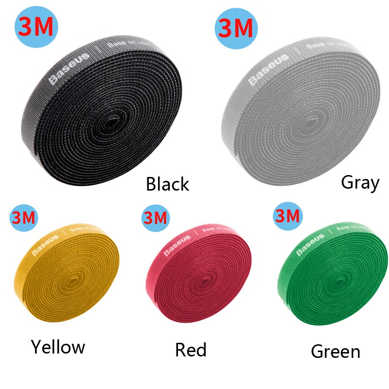 Cuộn dây cột dây cáp tai nghe/dây cáp USB hiệu Baseus dài 3m có miếng dán velcro