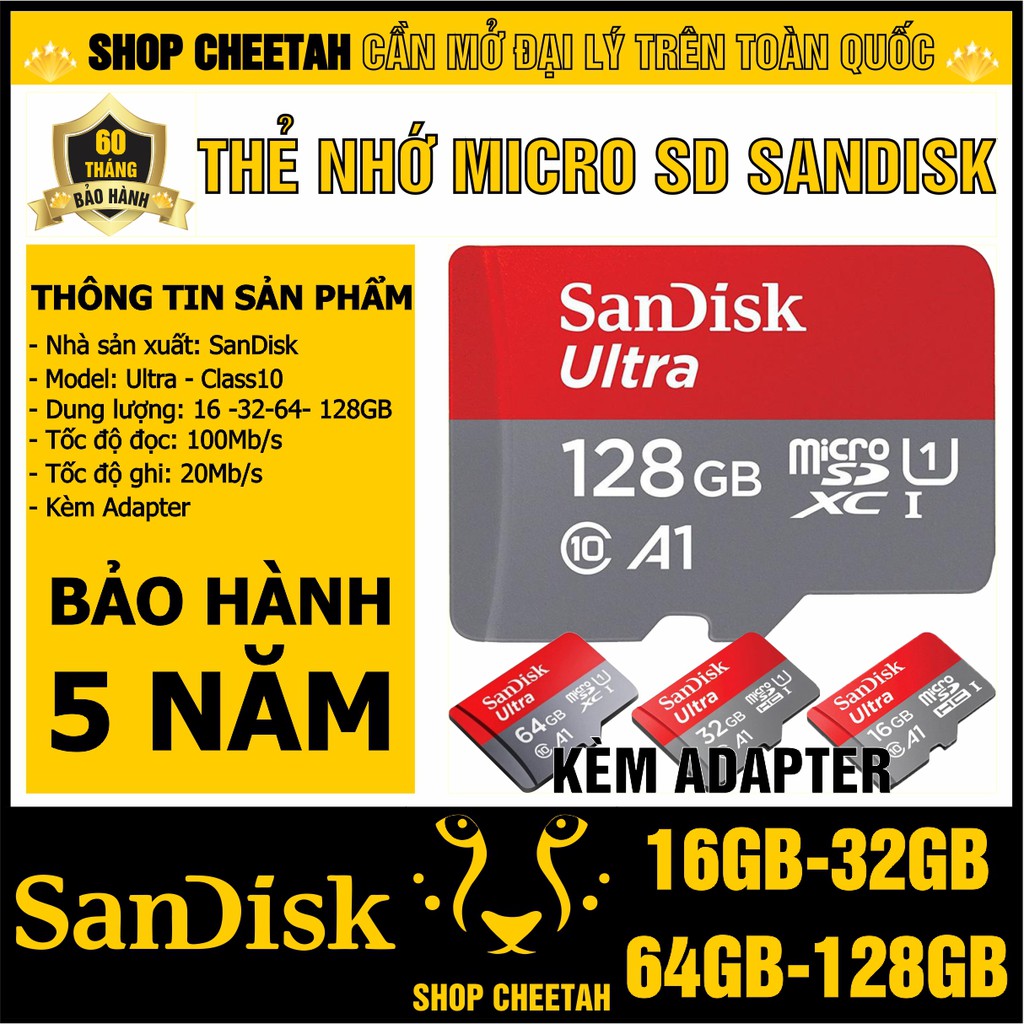 Thẻ nhớ SanDisk 128GB/64GB/32GB/16GB – SanDisk Ultra MicroSD Class10 – CHÍNH HÃNG – Bảo hành 5 năm – Kèm Adapter | BigBuy360 - bigbuy360.vn