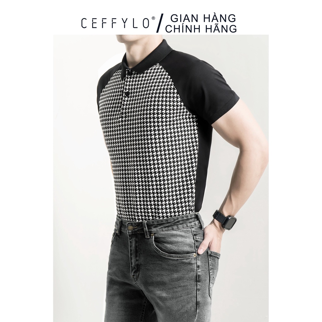 Áo Polo Cotton In Họa Tiết CF Đen, Vải Cotton Mềm Mịn, Thấm Hút Mồ Hôi - CEFFYLO