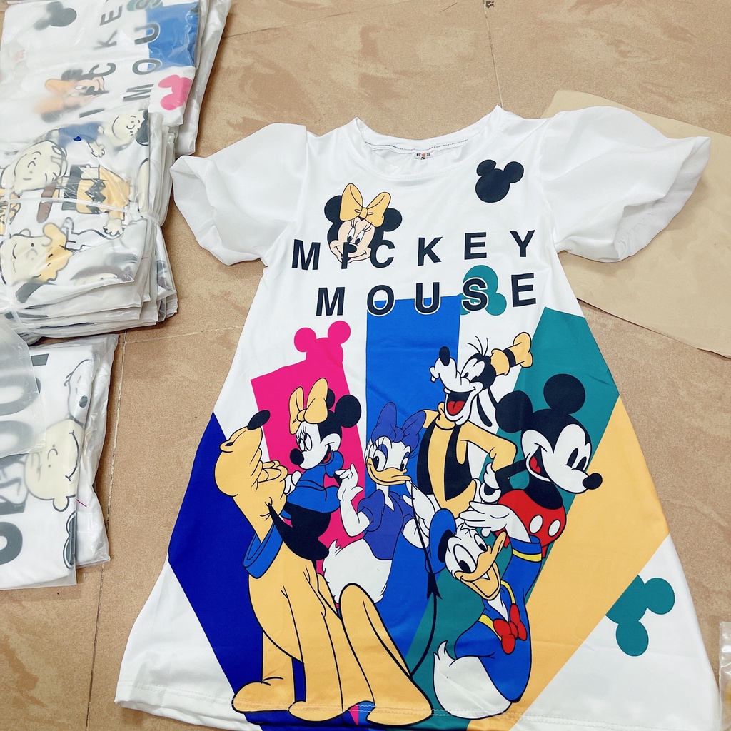 Váy bé gái - Váy hoạt hình 3D họa tiết Mickey, Snoopy  cho bé TỪ 1-10 TUỔI FOM 8-35Kg ANNAKIDS