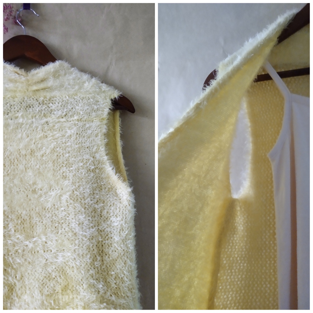 Áo khoác gile len lông màu vàng nhạt