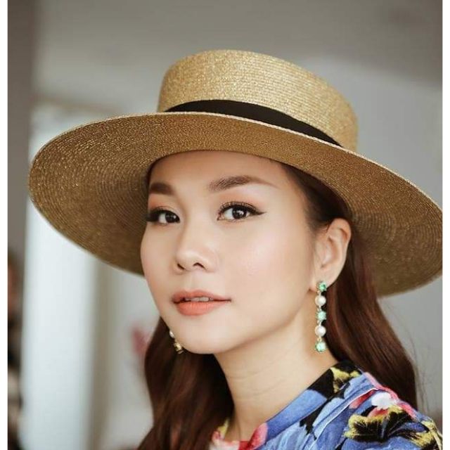 Mũ cói đi biển vành rộng nhũ ánh kim siêu sang chảnh