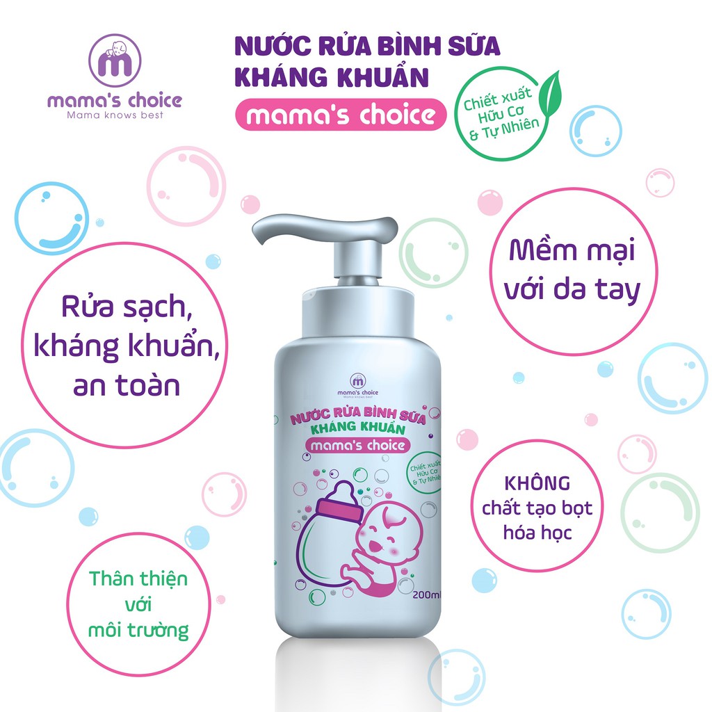 Nước Rửa Bình Sữa Hữu Cơ Thương Hiệu Mama Choice Dung Tích 200ml An Toàn Tuyệt Đối Cho Mẹ &amp; Bé