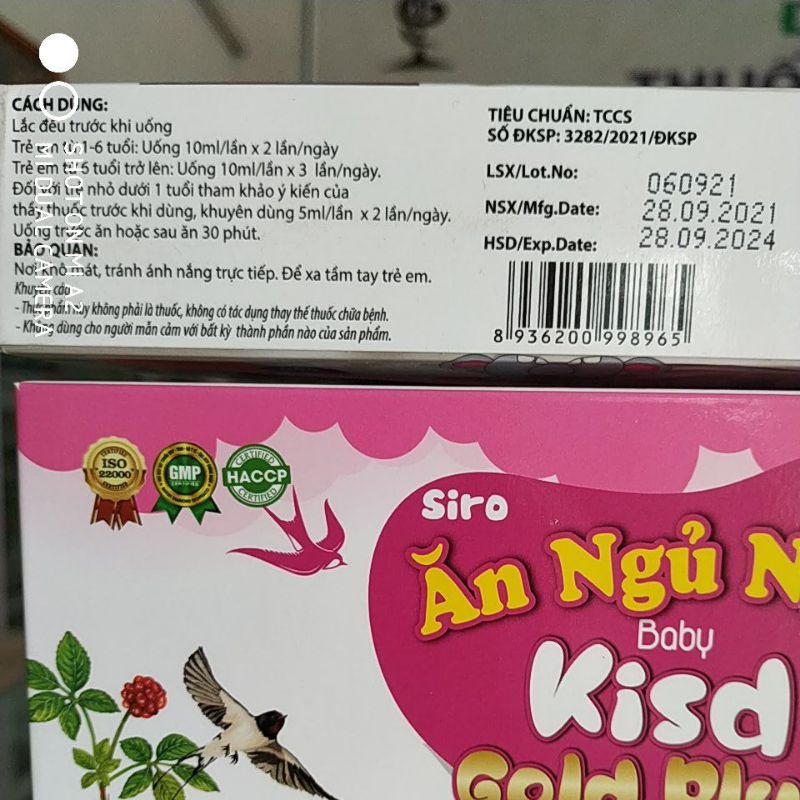 Combo2hộp Siro ống Ăn ngủ ngon Baby Kisd Gold Plus- sữa non yến sào hồng sâm tăng sức đề kháng