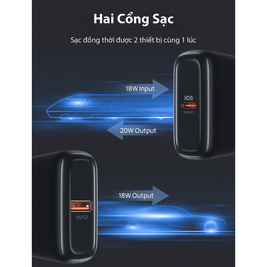 [Mã BMLTA50 giảm 10% đơn 99K] Sạc Dự Phòng Mini Dung Lượng Pin 10000mAh JSAUX PB2201 - Hai Cổng USB-C PD 20W và USB-A