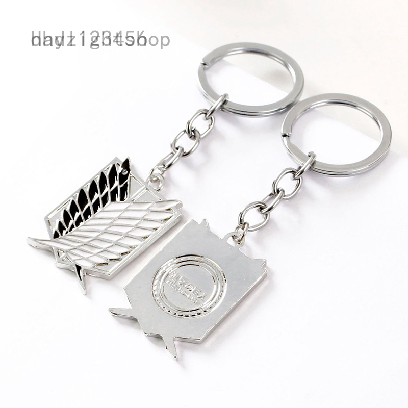 DL Fashion  Anime Attack On Titan Silver Drip Keychains Giant Legion Flag Cosplay Jewelry Key Ring Car Key Holder For Anime Fans