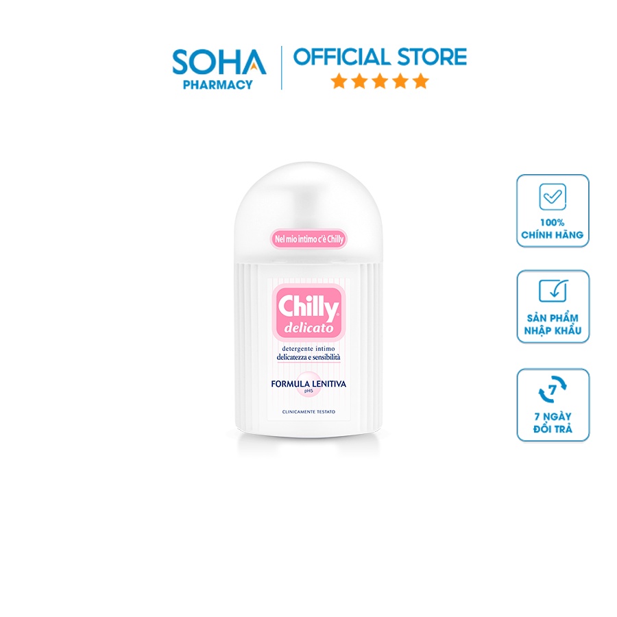 Dung dịch vệ sinh phụ nữ Chilly Delicato - Dưỡng mềm mại, sạch dịu êm -  số 1 tại Italy - (200ml/chai)