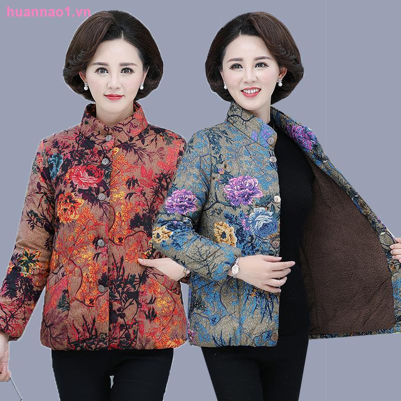 Áo Khoác Phao Cotton Dày Dặn In Họa Tiết Thời Trang Mùa Đông Cho Phụ Nữ Trung Niên Mới