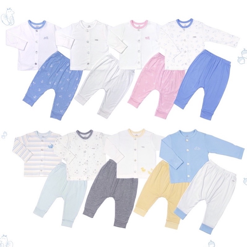 Nous - Bộ quần áo dài tay cài thẳng chất Petit size sơ sinh