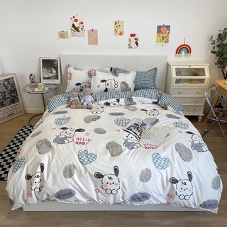 Bộ chăn ga gối cotton poly -mẫu chó trẵng- Luis Bedding shop( miễn phí bo chun theo kích thước)