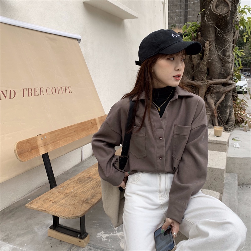 【ZHELIHANGFEI】Áo Sơ Mi Nữ Tay Dài Form Rộng Theo Phong Cách Retro Hợp Thời Trang