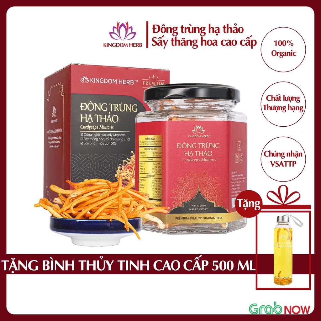Đông trùng hạ thảo Kingdom chính hãng, nấm đông trùng hạ thảo sấy thăng hoa 10g