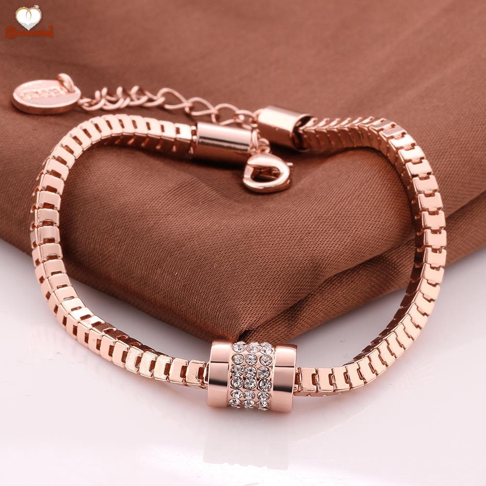 C✞ New  Zircon Crystals Round Fashion Bracelets Lady Rose Gold Plated Charm Bracelet Bangles For Women Gift 
