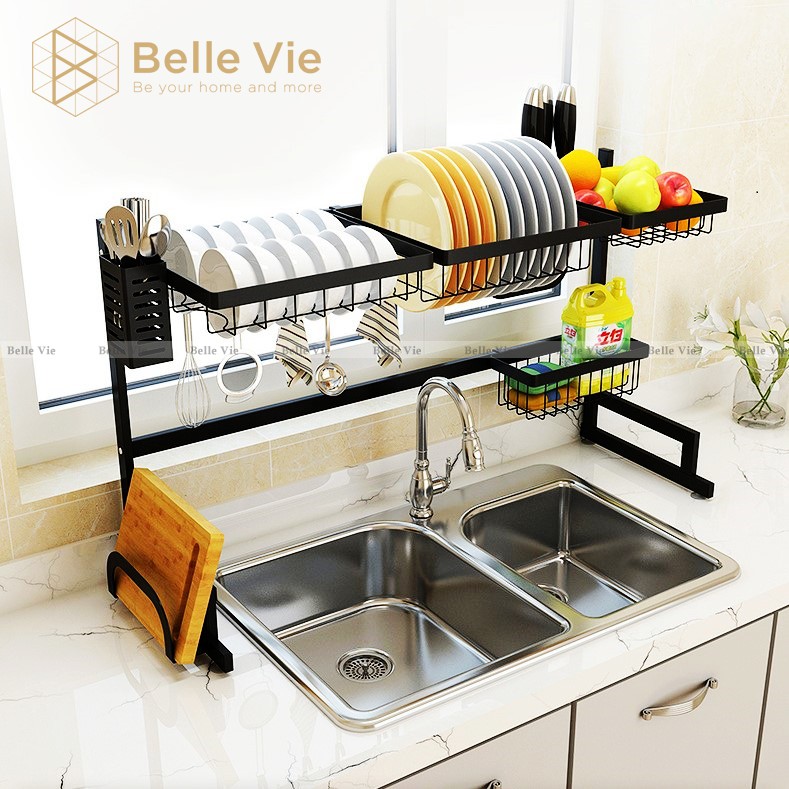 [Xả Kho Giá Sốc] Kệ Để Chén Đa Năng BELLEVIE Kệ Để Bát Đũa Tiện Lợi INOX Sơn Đen Tĩnh Điện Cao Cấp