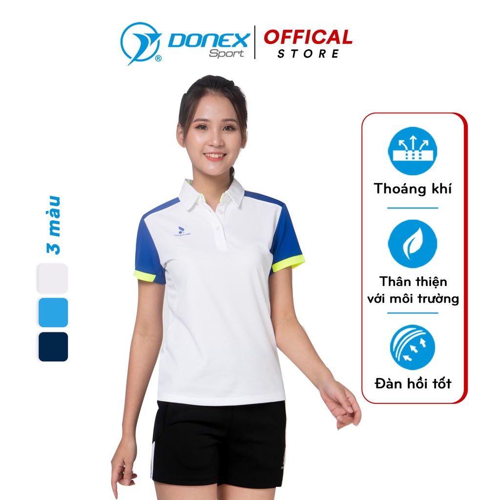 Áo Thể Thao Nữ DONEXPRO Form Classic Rộng Thoải Mái, Cổ 3 Cúc Đứng Form, Mác Dệt Kẹp Sườn Trái Áo AC-3390