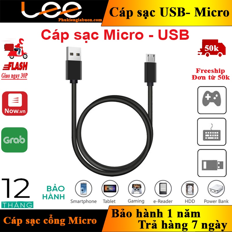 Cáp sạc nhanh và truyền dữ liệu  cổng Micro USB 2.4A (Moto-Black) Bảo hành 12 tháng