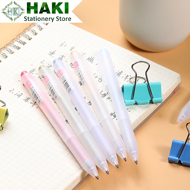 Bút bi bấm mực gel màu đen HAKI ngòi 0.5mm dụng cụ văn phòng phẩm B59