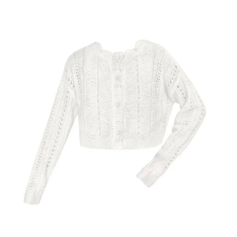 Áo Khoác Cardigan Dệt Kim Khoét Lỗ Đính Hạt Ngọc Trai Phong Cách Hàn Quốc Cổ Điển Thời Trang 2022 Mới Cho Nữ