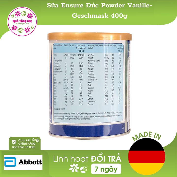 Sữa Ensure Đức Powder Vanille-Geschmask 400g