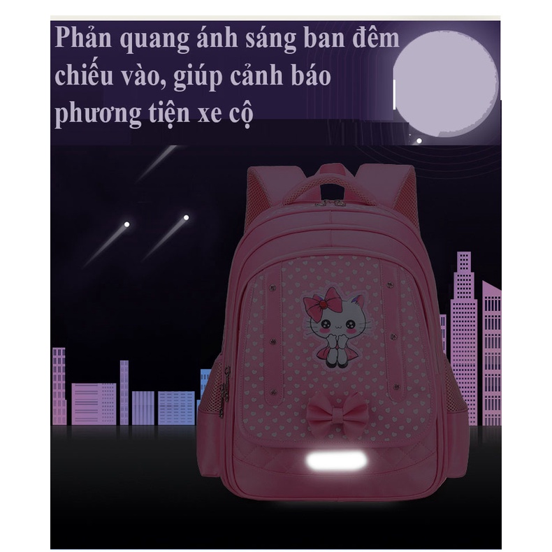 [LOẠI HOÀNG GIA - SIZE CHO BÉ LỚP 3- 7] Balo cho bé gái cao cấp, cặp sách đi học có phản quang thoáng khí ở lưng cho học