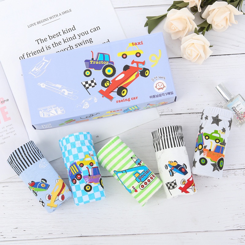 Bộ 5 quần lót bé trai Hàn Quốc 100% cotton mẫu Xe Đua F1