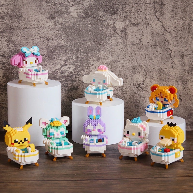 Đồ Chơi Xếp Hình Lego Doraemon - Cinnamoroll- Angel Stitch - Thỏ StellaLou - Khủng Long Yoshi ngồi bồn tắm