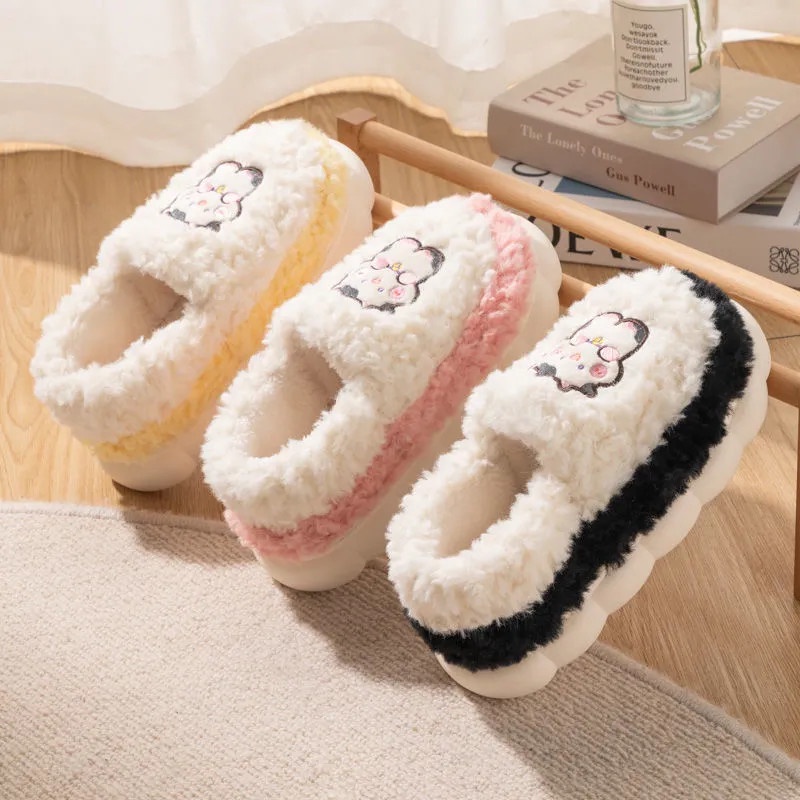 Dép bông RENBEN đi trong nhà đế dày chống trượt thời trang thu đông dễ thương cho nữ