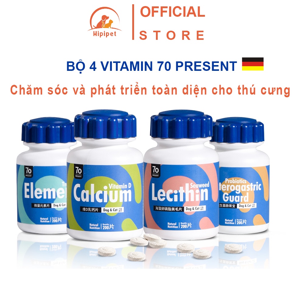 Canxi cho chó Hipipet 70 Present vitamin D hấp thụ và phát triển tối đa xương cho thú cưng - 200 viên