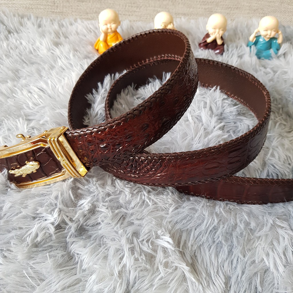 Dây Lưng Cá Sấu Đan Viền Thủ Công 4.0cm I Dây Lưng Da Cá Sấu Đan Viền Da Bụng Liền Nguyên Con, Màu Nâu I Bảo Hành 24 Thá