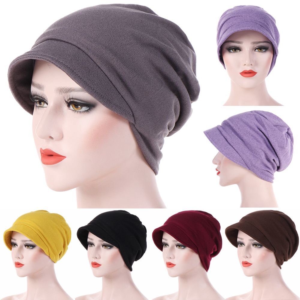 Mũ trùm đầu cotton dệt kim giữ ấm nhiều màu trơn tùy chọn cho nữ