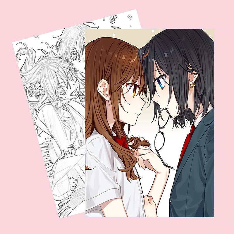 Tranh tô màu HORIMIYA tập bản thảo phác họa anime chibi manga