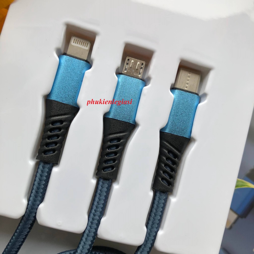 Cáp sạc BYZ 675 3 đầu dây dù đa năng Micro usb Type C BL675