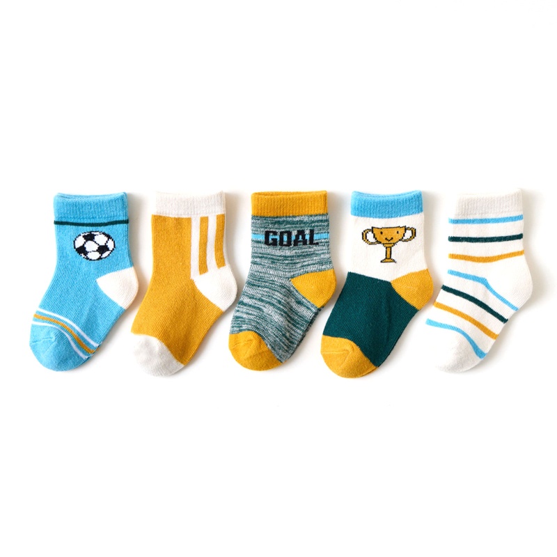 Bộ 5 Đôi Vớ Cotton Họa Tiết Hoạt Hình Chú Gấu / Gấu / Bóng Rổ Dễ Thương Cho Bé Sơ Sinh