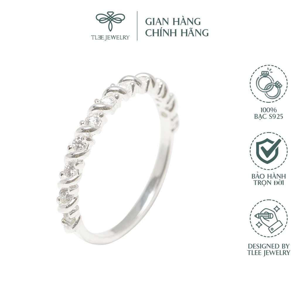 Nhẫn bạc nữ TLEE nạm đá viền bao xoắn cá tính NCJ A0166