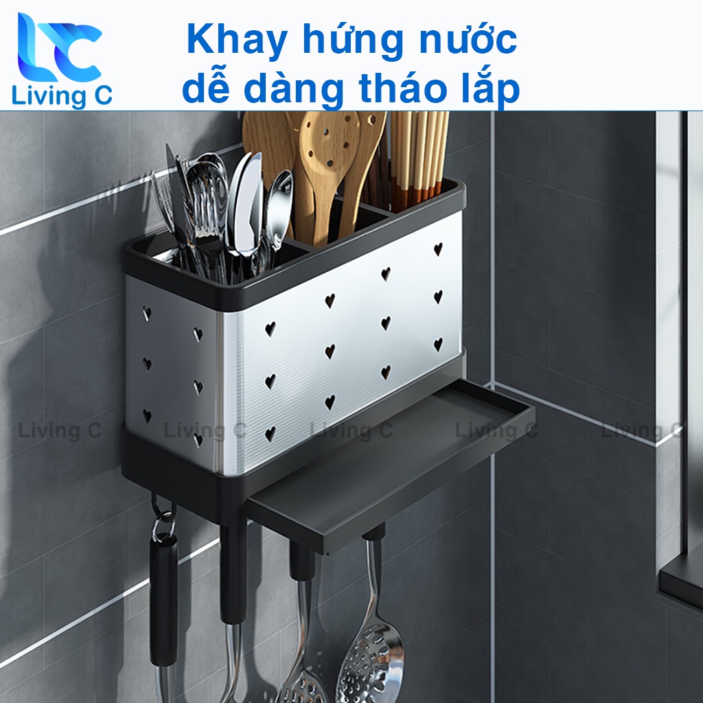 Giá kệ đựng đũa muỗng Living C , hộp ống đũa thìa nhà bếp dán tường đa năng _HDI