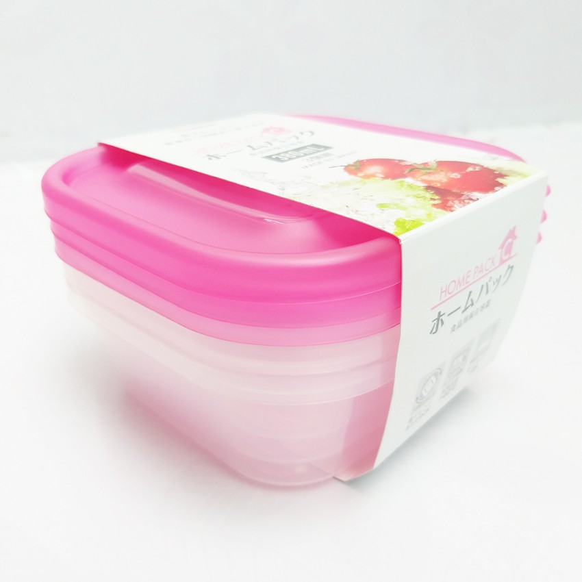 Bộ 3 hộp thực phẩm lò vi sóng Nakaya 380ml nắp hồng hàng Nhật - Larva Store