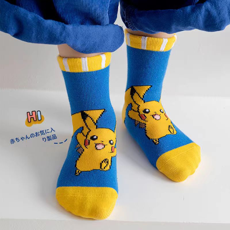 Set 5 Đôi Tất Cotton Ngắn Mềm Mại In Họa Tiết Hoạt Hình Pokemon Dễ Thương Cho Bé