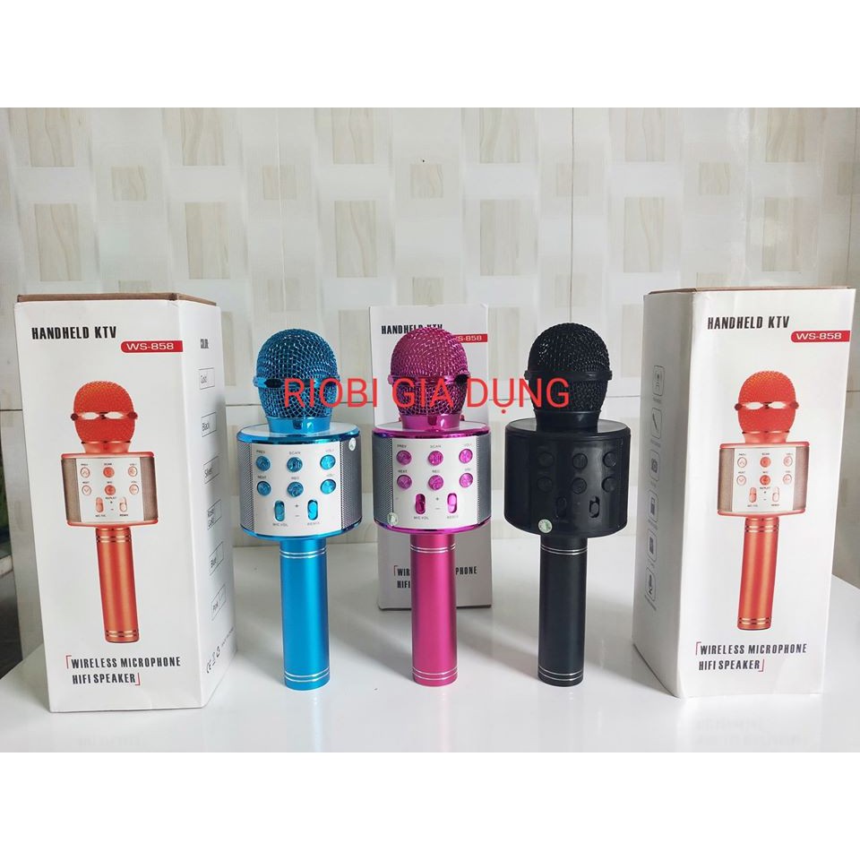 Micro Karaoke Kiêm Loa Bluetooth WS858 3in1 (Âm thanh cực hay , karaoke không rè, không hú)