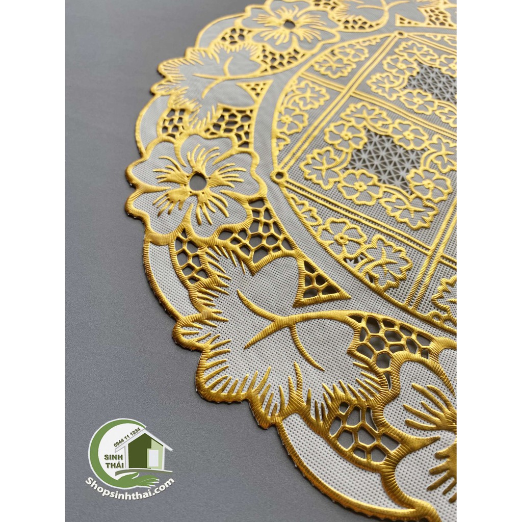 Tấm lót lọ bình hoa hình TRÒN VÀNG VỪA 30cm - lót bình trà, lót ly, lót trang trí chén dĩa, bằng nhựa, ren hoa